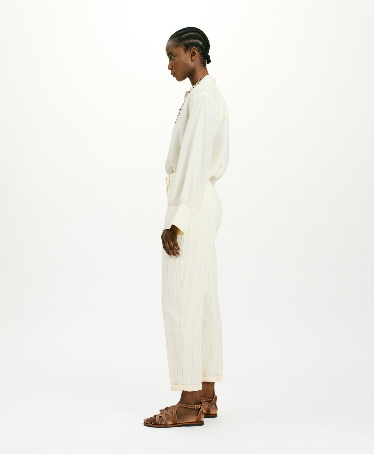 PANTALON MATTHIEU À RAYURE FAUX DENIM - CRÈME - Momonì