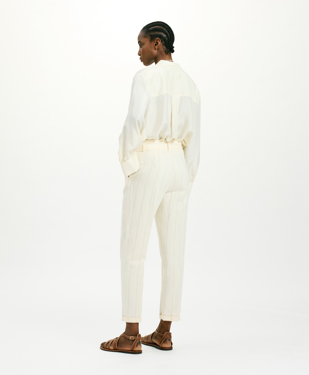PANTALON MATTHIEU À RAYURE FAUX DENIM - CRÈME - Momonì