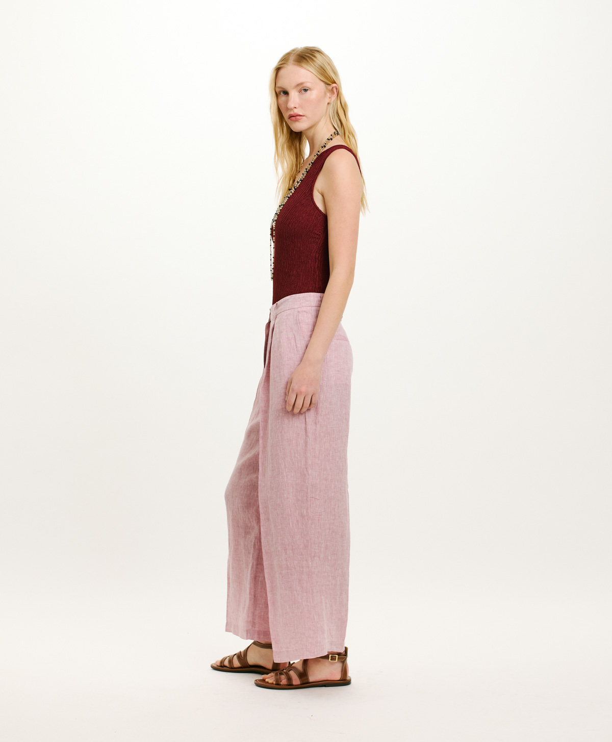 TAPIR PANTS IN YARN DYED LINEN - PINK - Momonì