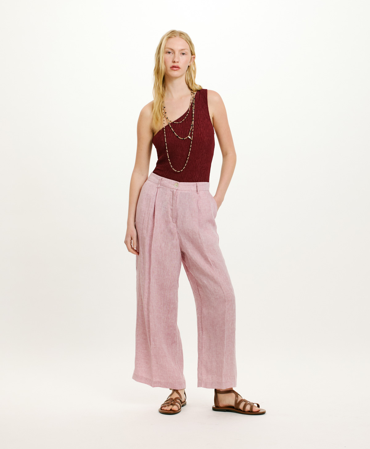 TAPIR PANTS IN YARN DYED LINEN - PINK - Momonì