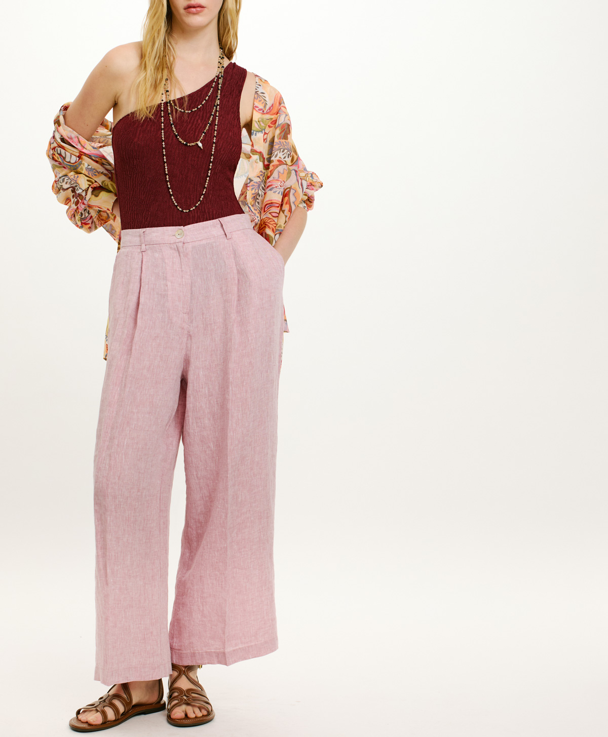 TAPIR PANTS IN YARN DYED LINEN - PINK - Momonì