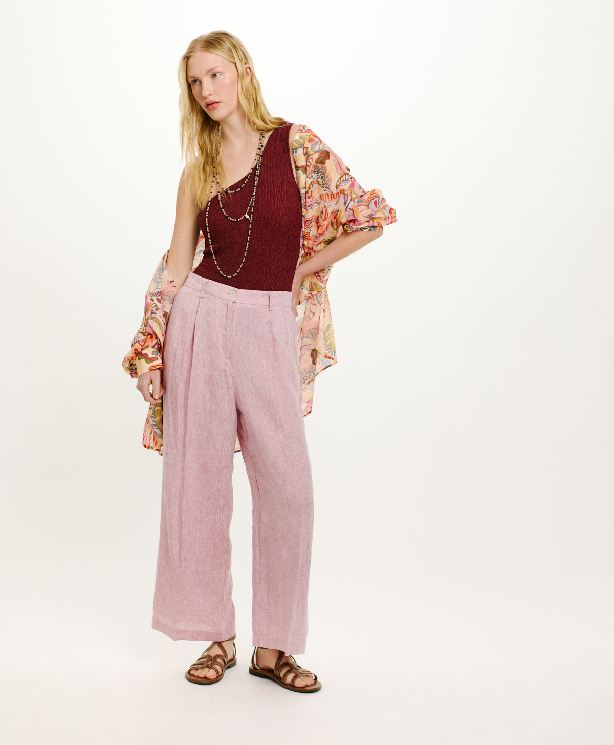 TAPIR PANTS IN YARN DYED LINEN - PINK - Momonì