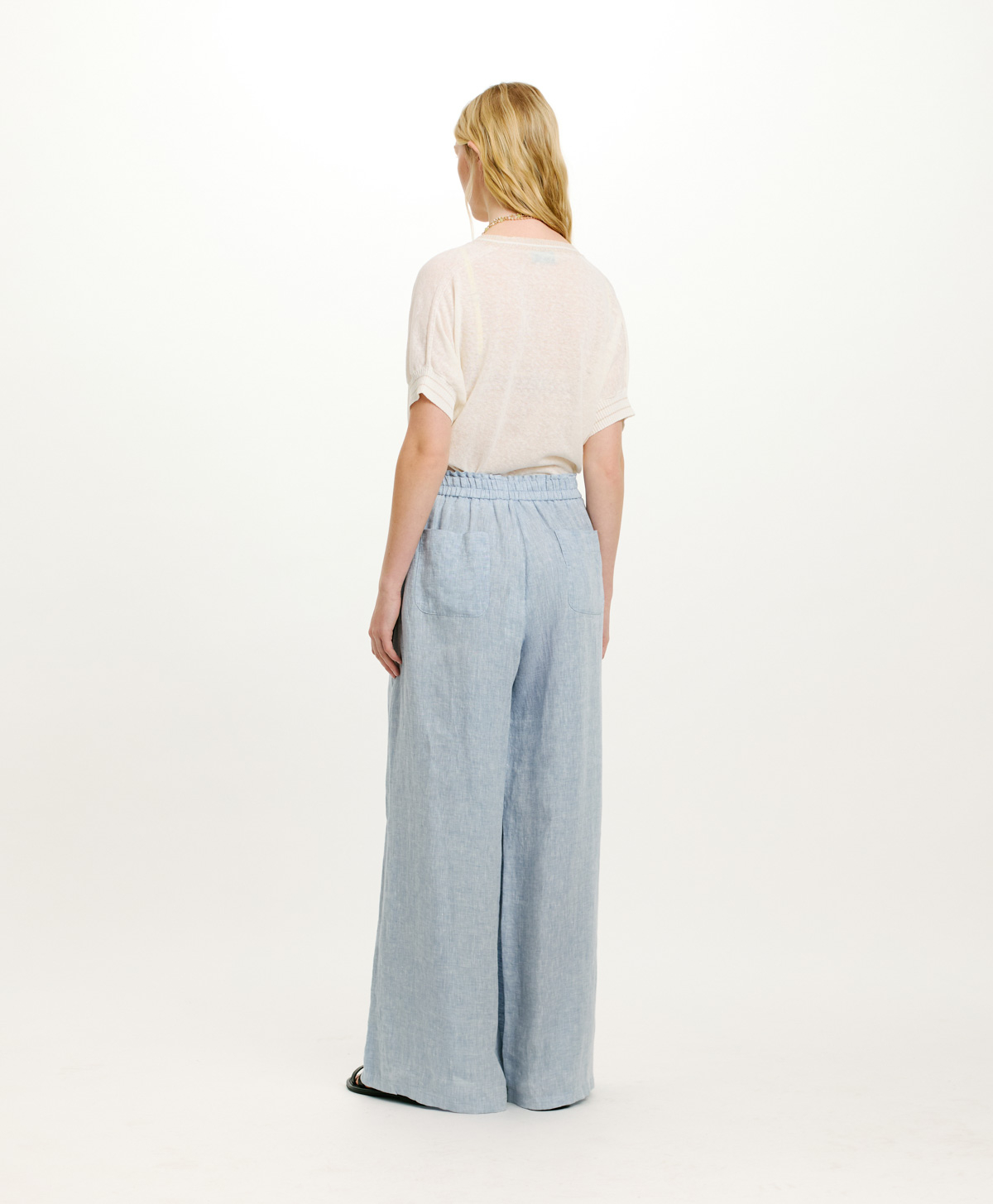 PANTALONI LUCAS IN LINO TINTO FILO - AZZURRO - Momonì
