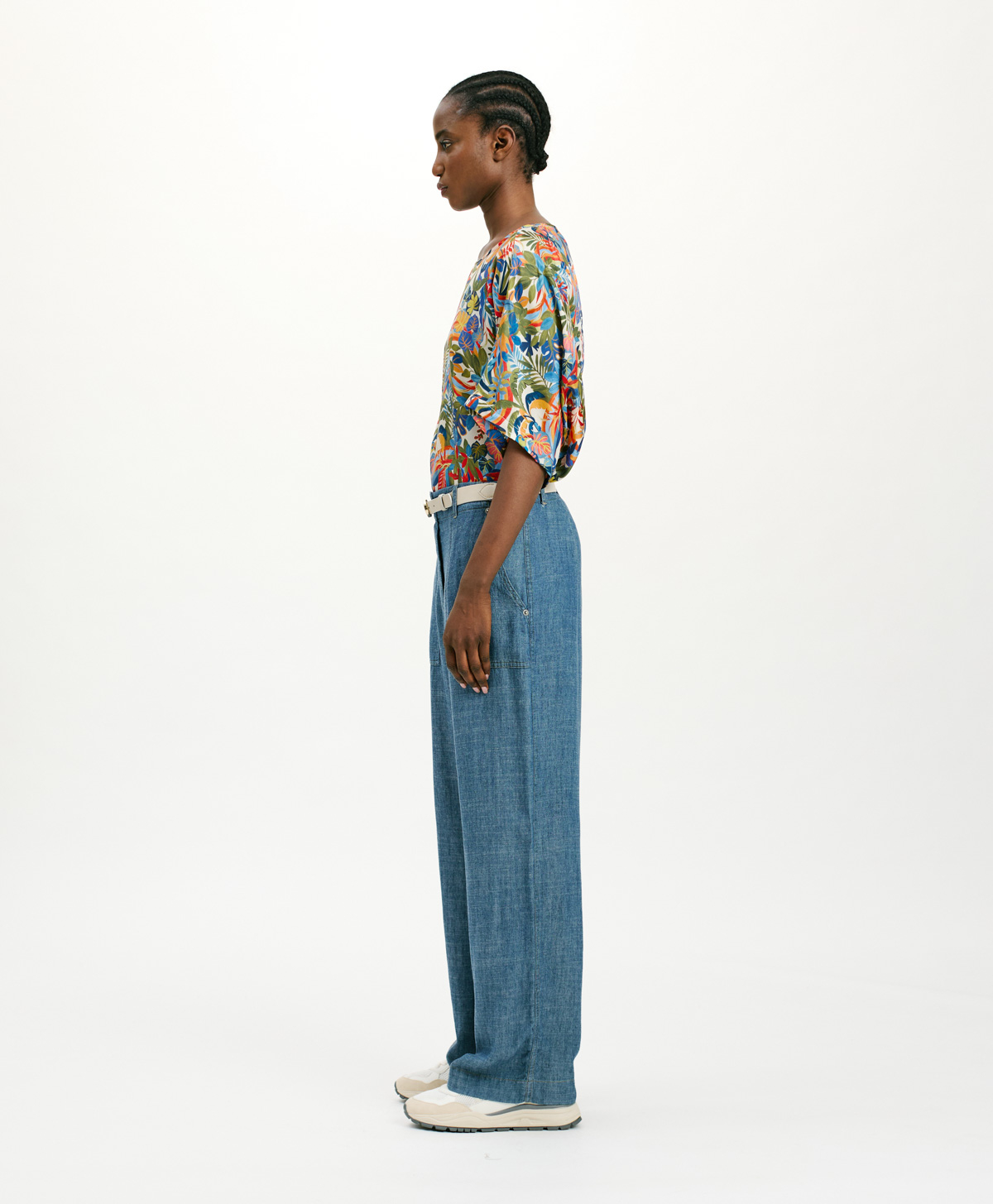 HIBISCUS PANTS IN STONEWASHED CHAMBRAY - BLUE JEANS - Momonì