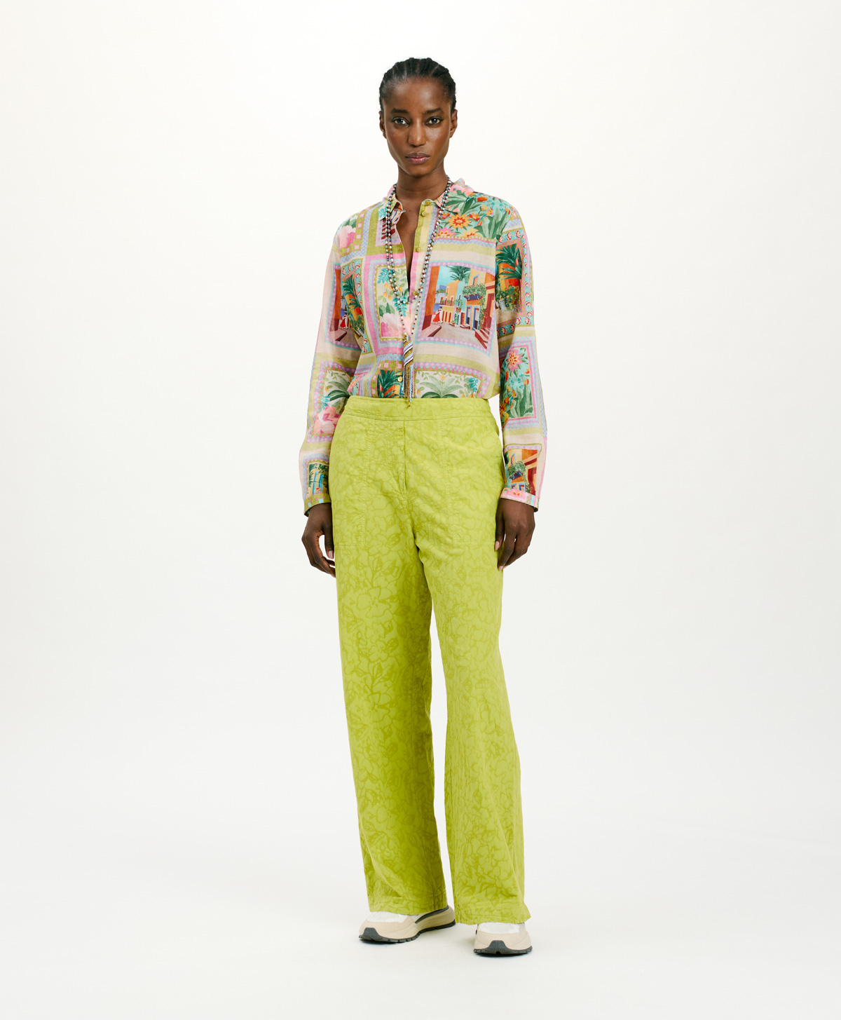PANTALONI LAMA IN POPELINE OPERATO - LIME - Clothing - Momonì