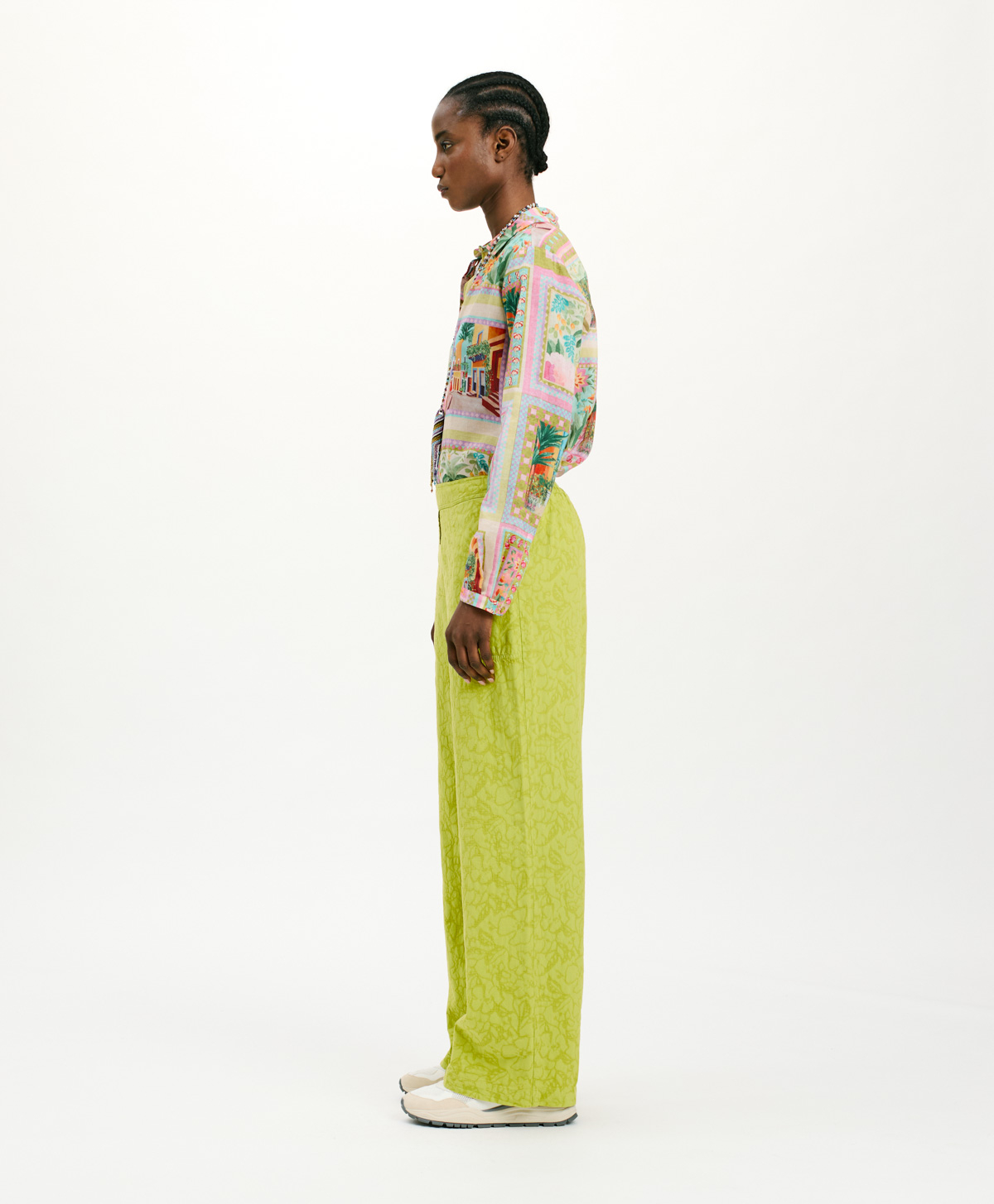 PANTALON LAMA EN POPELINE FAÇONNÉE - LIME - Momonì