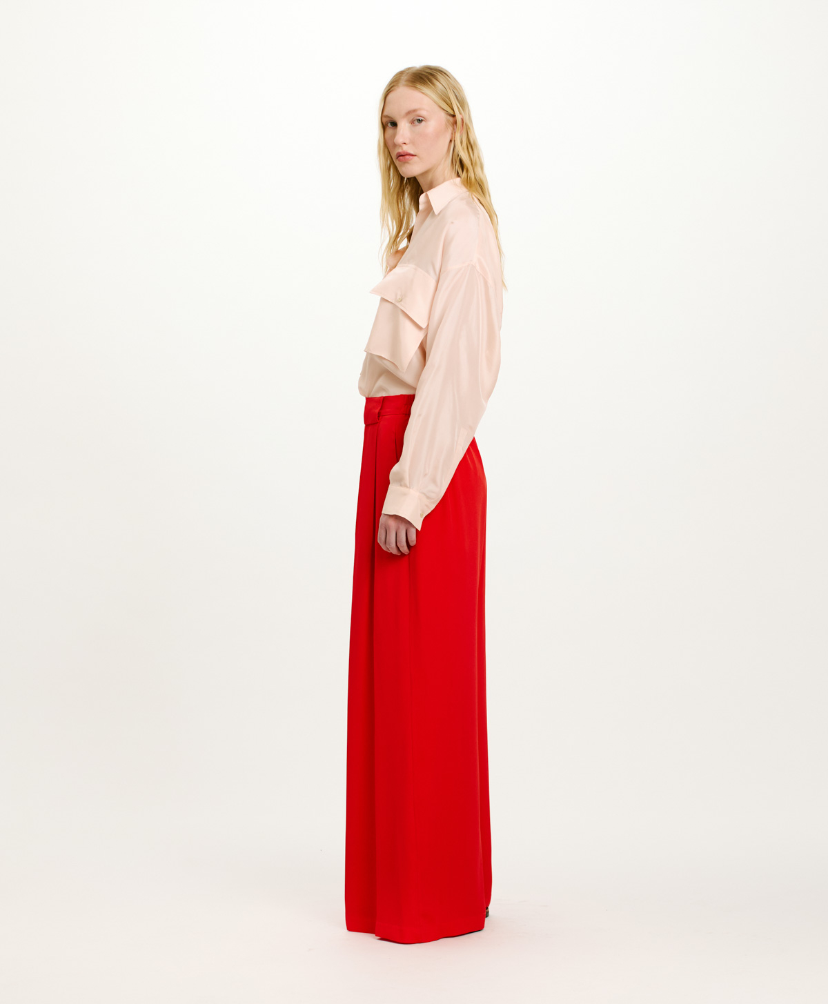 PANTALONI ASPEN IN ACETATO SETA UNITO - ROSSO - Momonì