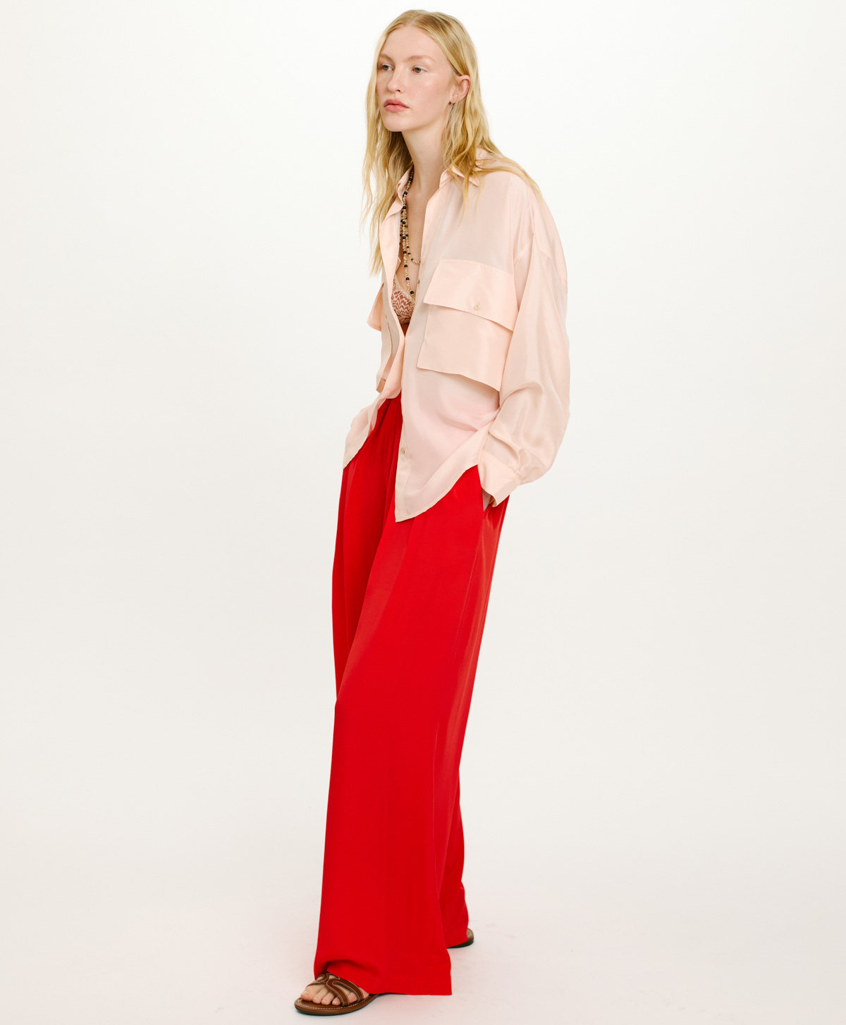 PANTALONI ASPEN IN ACETATO SETA UNITO - ROSSO - Momonì