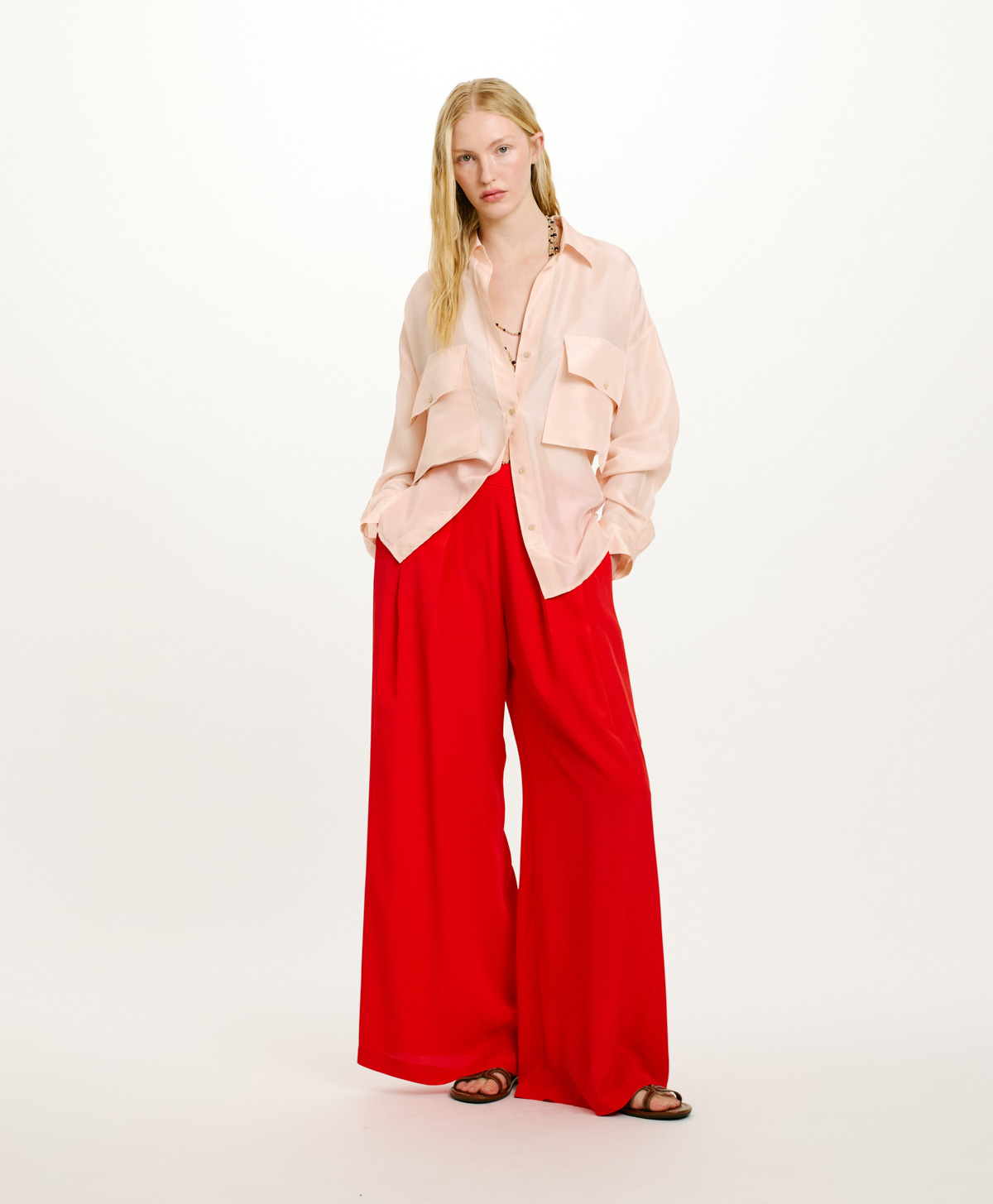 PANTALONI ASPEN IN ACETATO SETA UNITO - ROSSO - Momonì