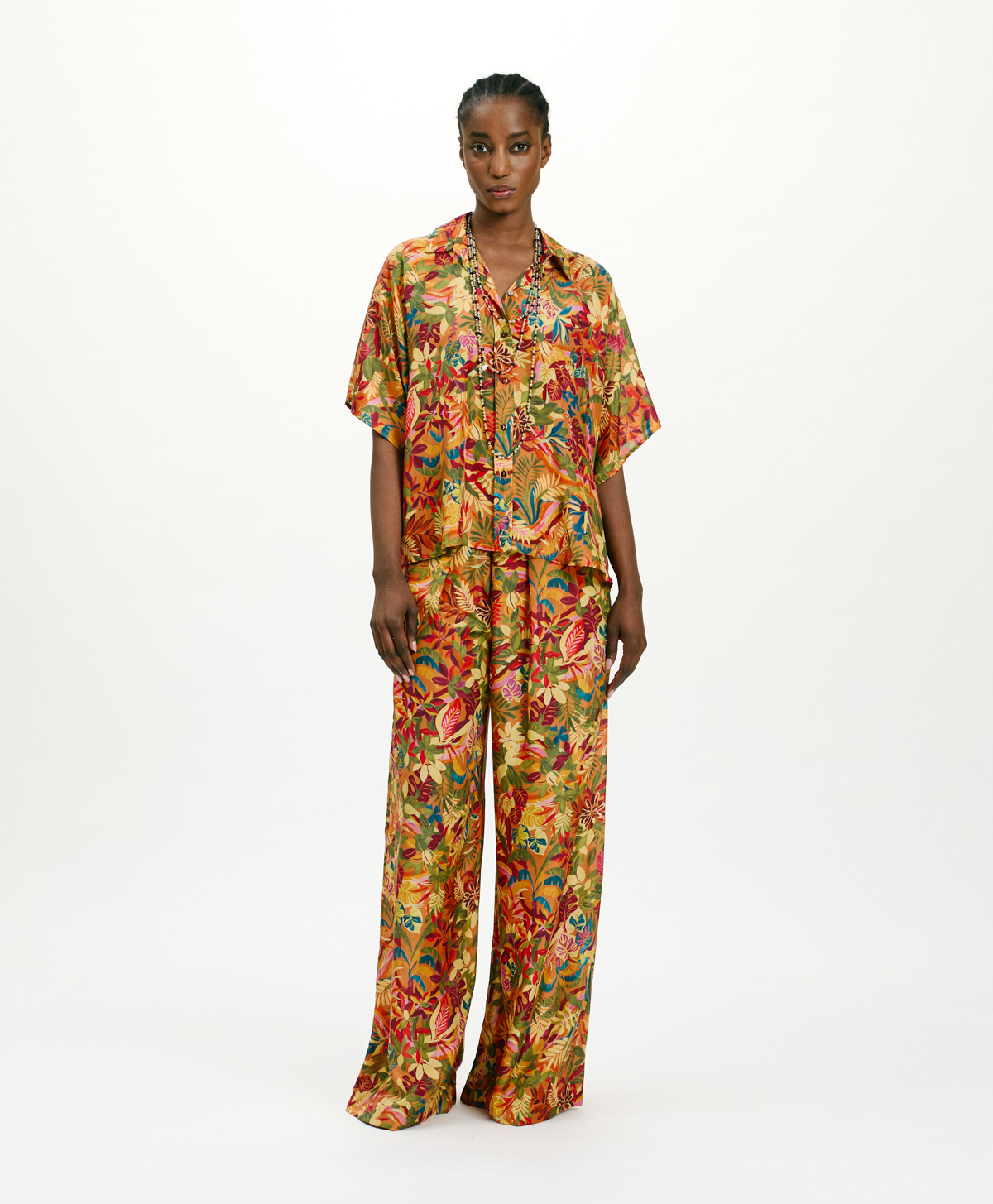 ASPEN PANTS IN PRINTED HABUTAI SILK - MULTICOLOR ORANGE - Clothing - Momonì