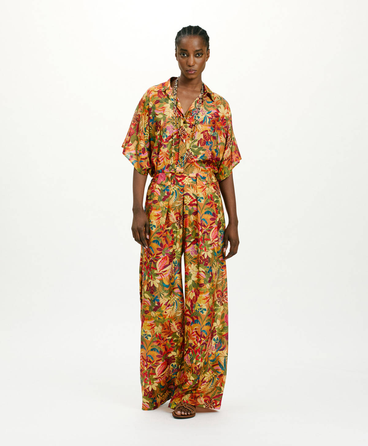 PANTALONI ASPEN IN HABUTAI STAMPATO - MULTICOLOR ARANCIO - Momonì