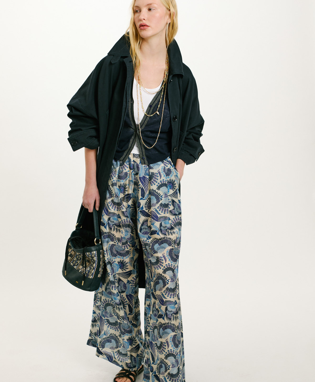 ASPEN PANTS IN PRINTED HABUTAI SILK - MULTICOLOR SKY BLUE - Clothing - Momonì