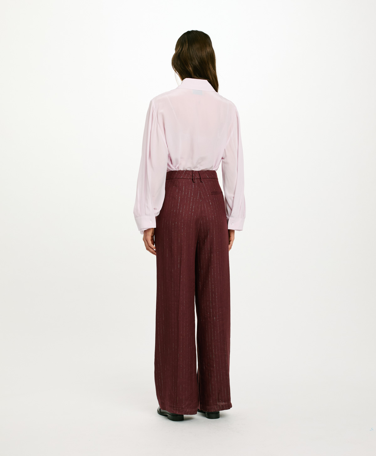 ZURIGO PANTS IN PINSTRIPE LUREX LINEN - PLUM - Momonì