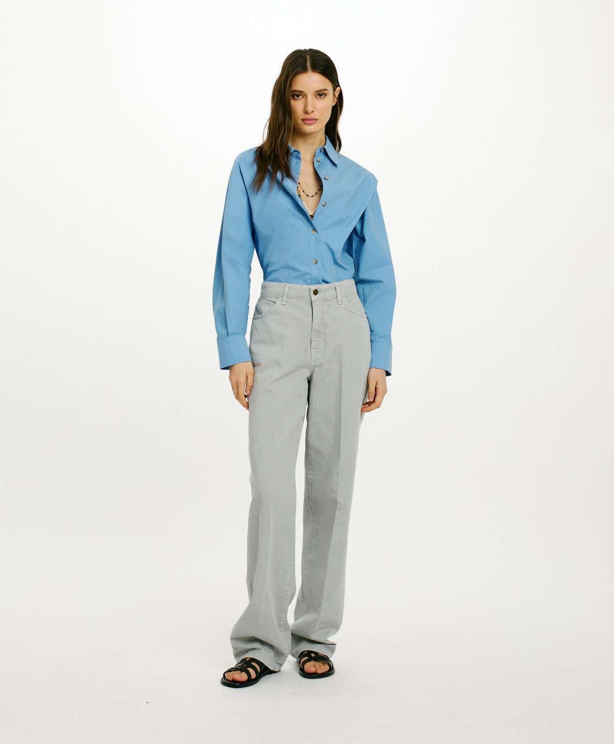 PANTALONI CHICAGO IN BULL DI COTONE - GHIACCIO - Momonì