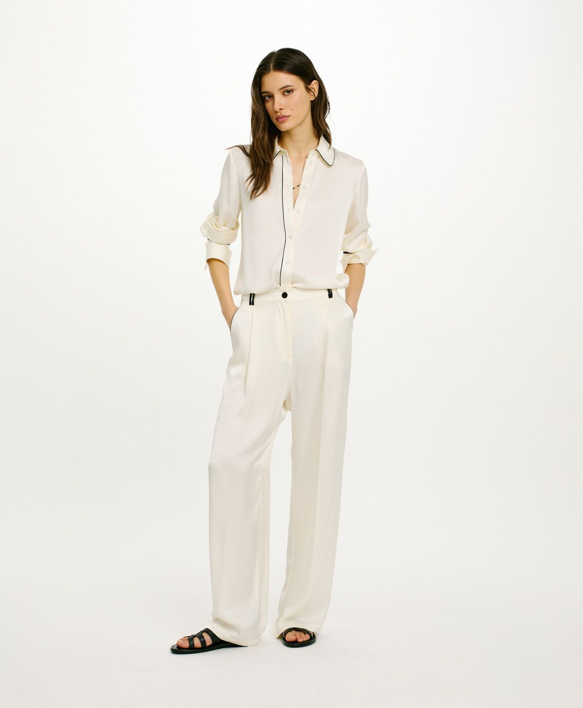 EDINBURGO PANTS IN DOUBLE SATIN - WHITE SAND - Clothing - Momonì