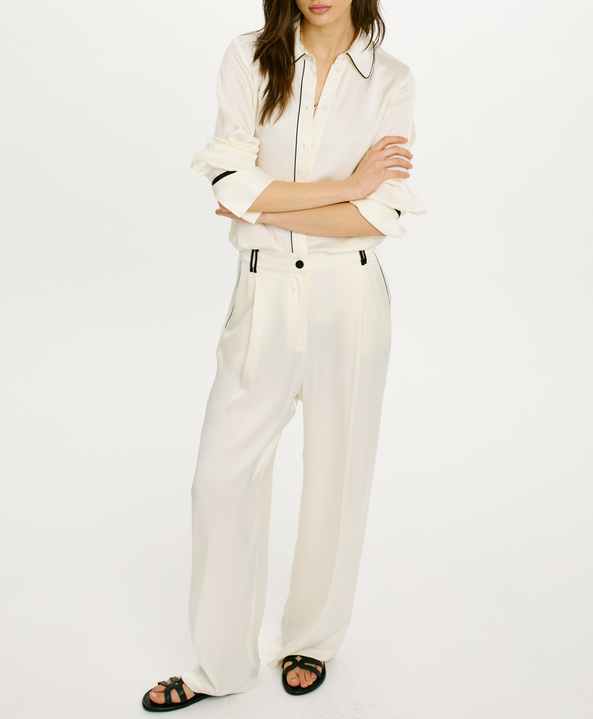 EDIMBURGO PANTS IN DOUBLE SATIN - WHITE SAND - Momonì
