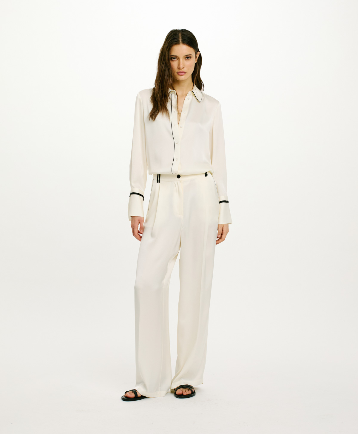 EDIMBURGO PANTS IN DOUBLE SATIN - WHITE SAND - Momonì