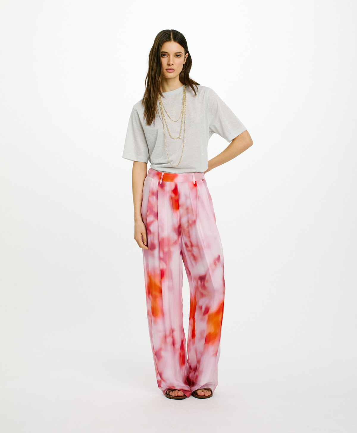 OLDEN PANTS IN PRINTED SILK VISCOSE CHIFFON - ORANGE/BRICK RED - Clothing - Momonì