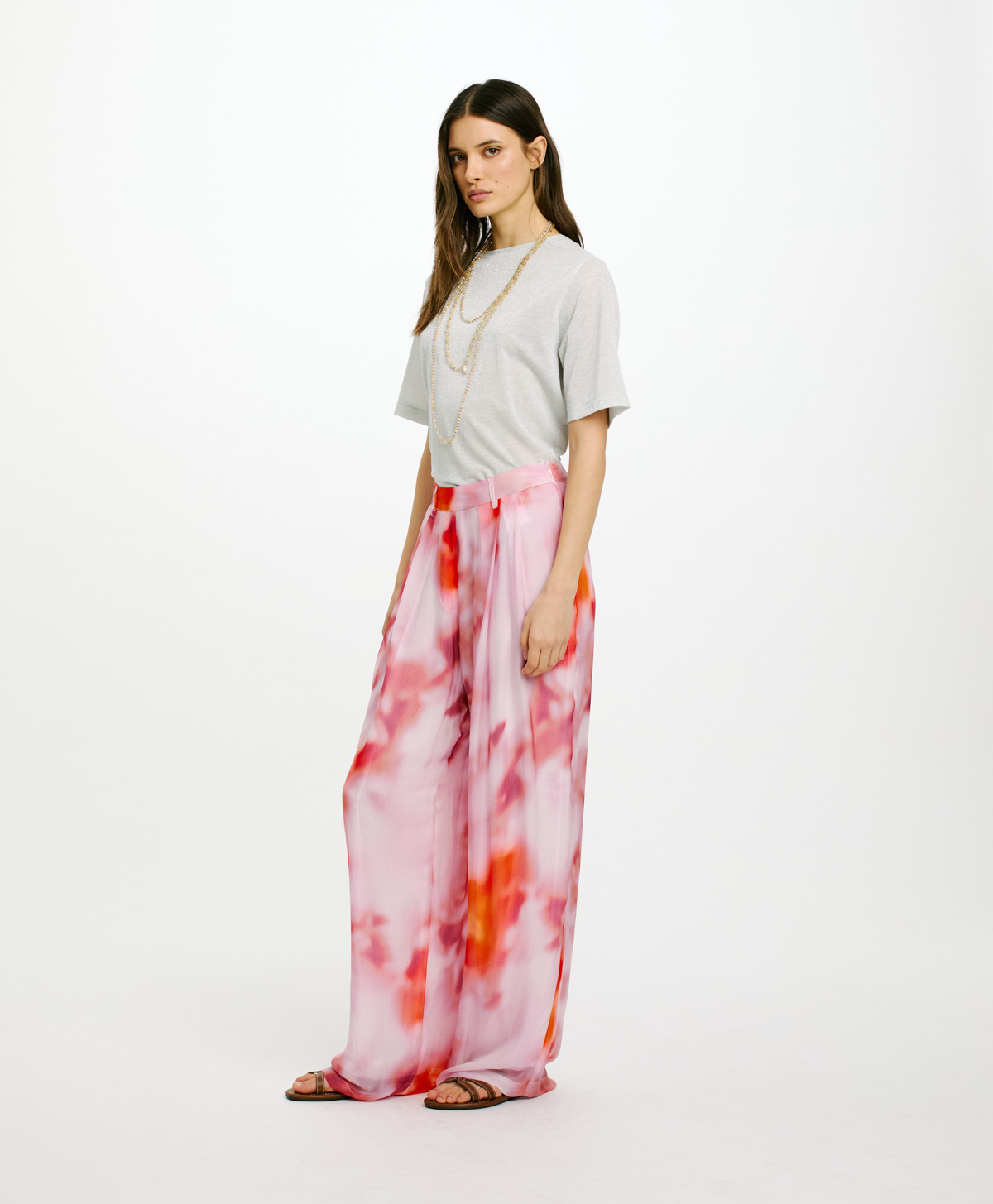 OLDEN PANTS IN PRINTED SILK VISCOSE CHIFFON - ORANGE/BRICK RED - Momonì