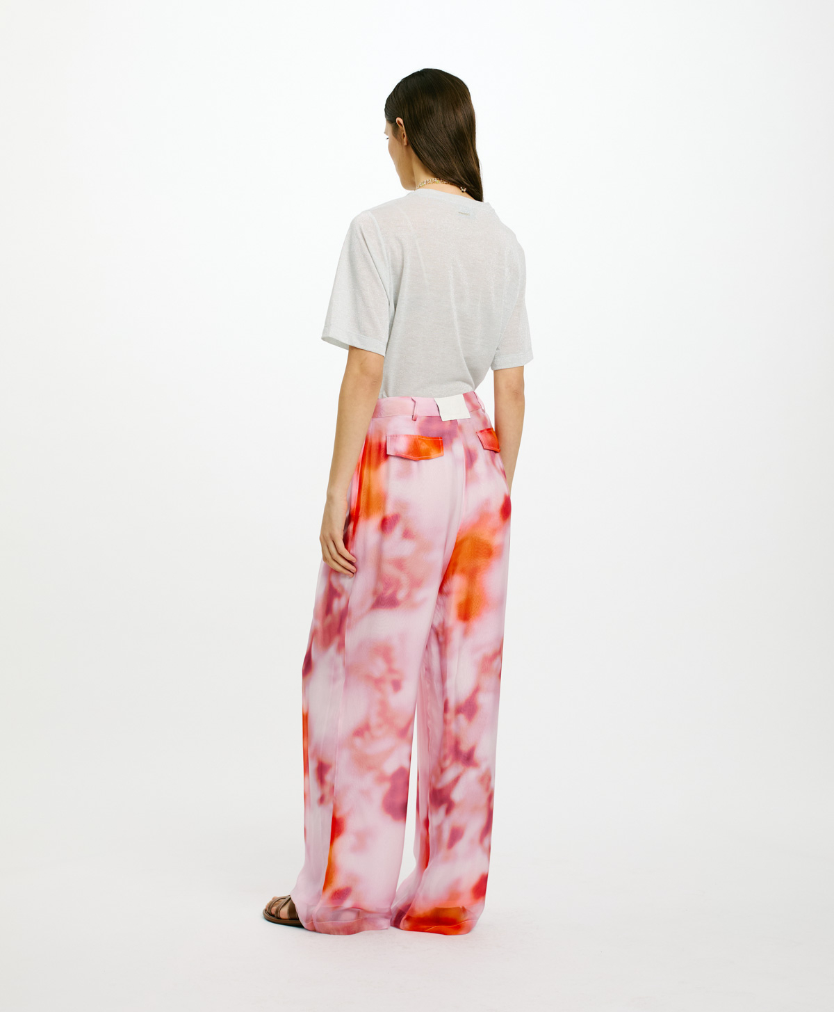 OLDEN PANTS IN PRINTED SILK VISCOSE CHIFFON - ORANGE/BRICK RED - Momonì