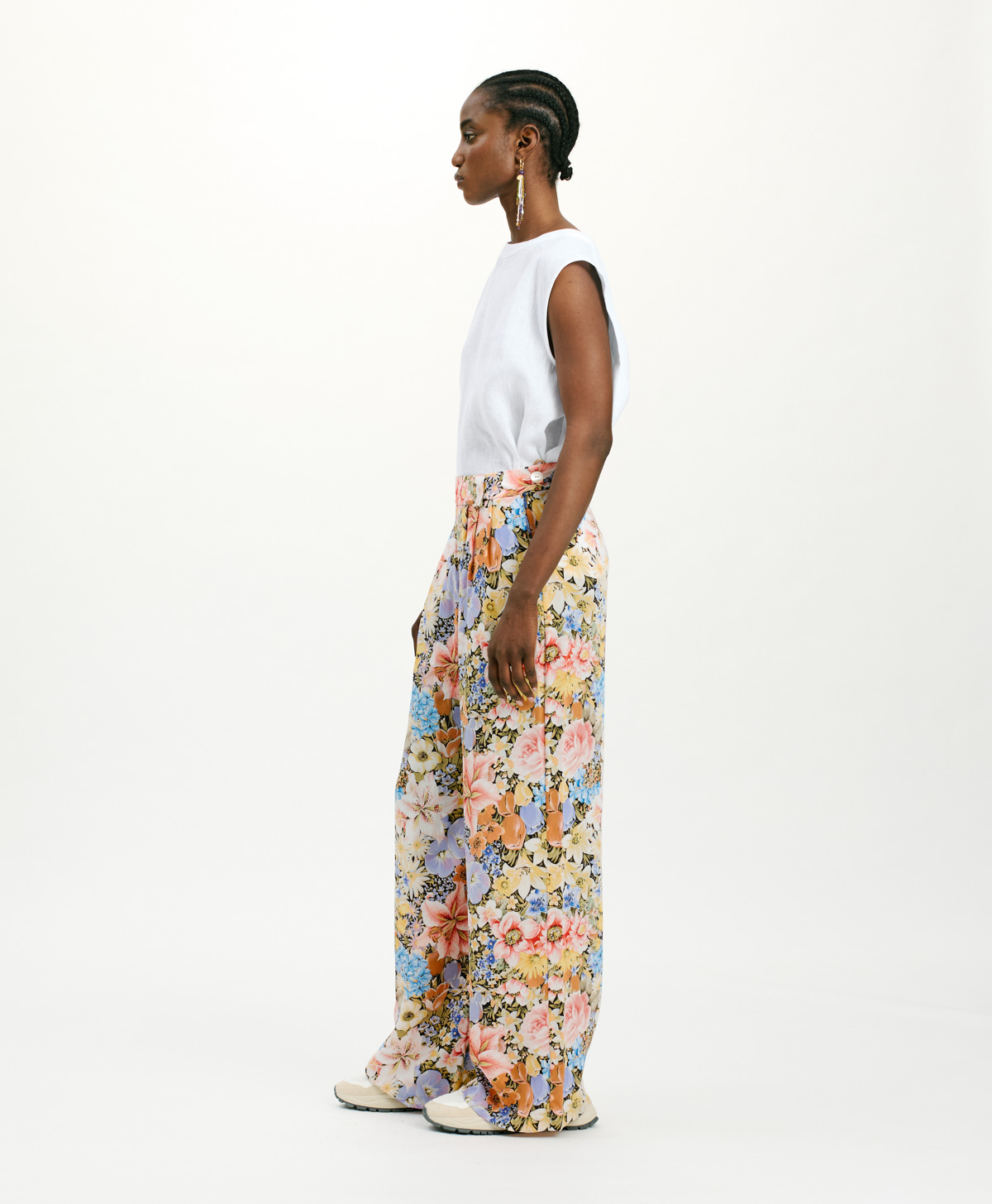 LANZAROTE PANTS IN PRINTED CREPE DE CHINE - MULTICOLOR PASTEL - Momonì