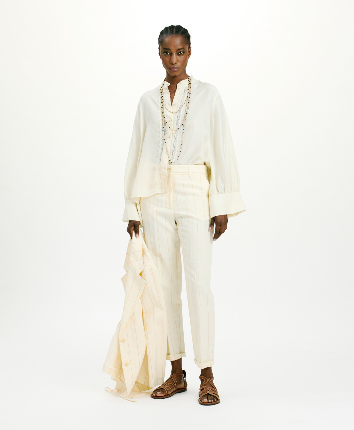 CHEMISIER FRANKLIN EN HABOTAI AVEC VALENCIENNES - CRÈME - Clothing - Momonì