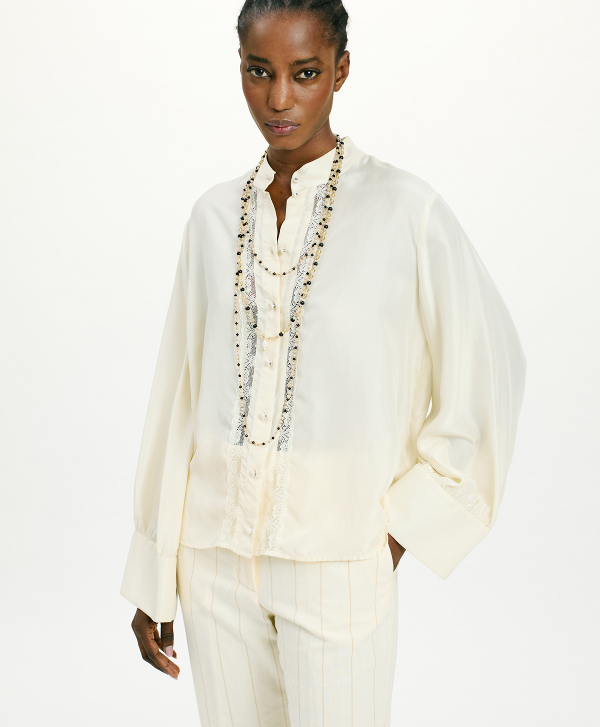 CAMICIA FRANKLIN IN HABUTAI CON VALENCIENNES - PANNA - Momonì