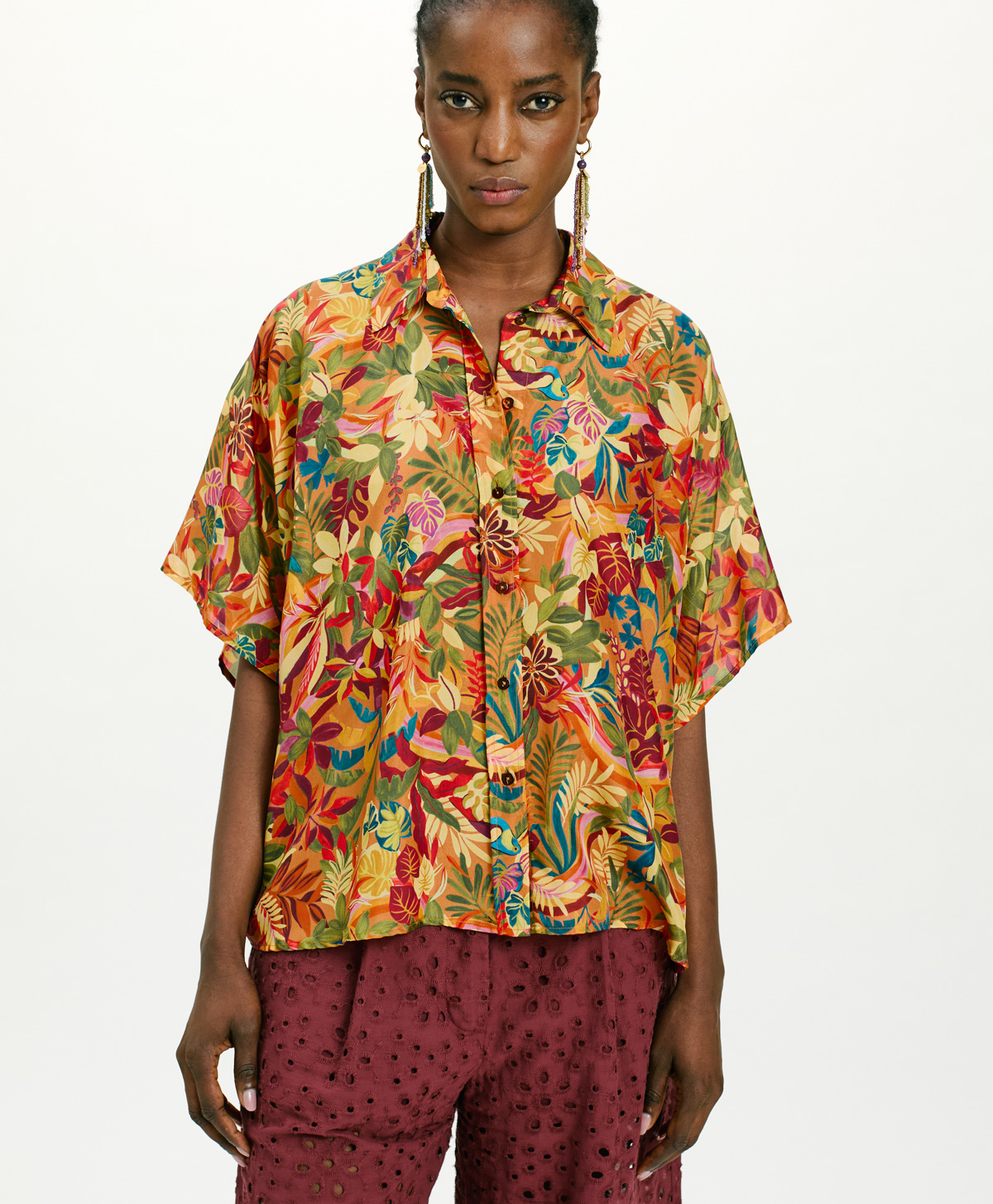 CAMICIA BROOKLYN IN HABUTAI STAMPATO - MULTICOLOR ARANCIO - Momonì