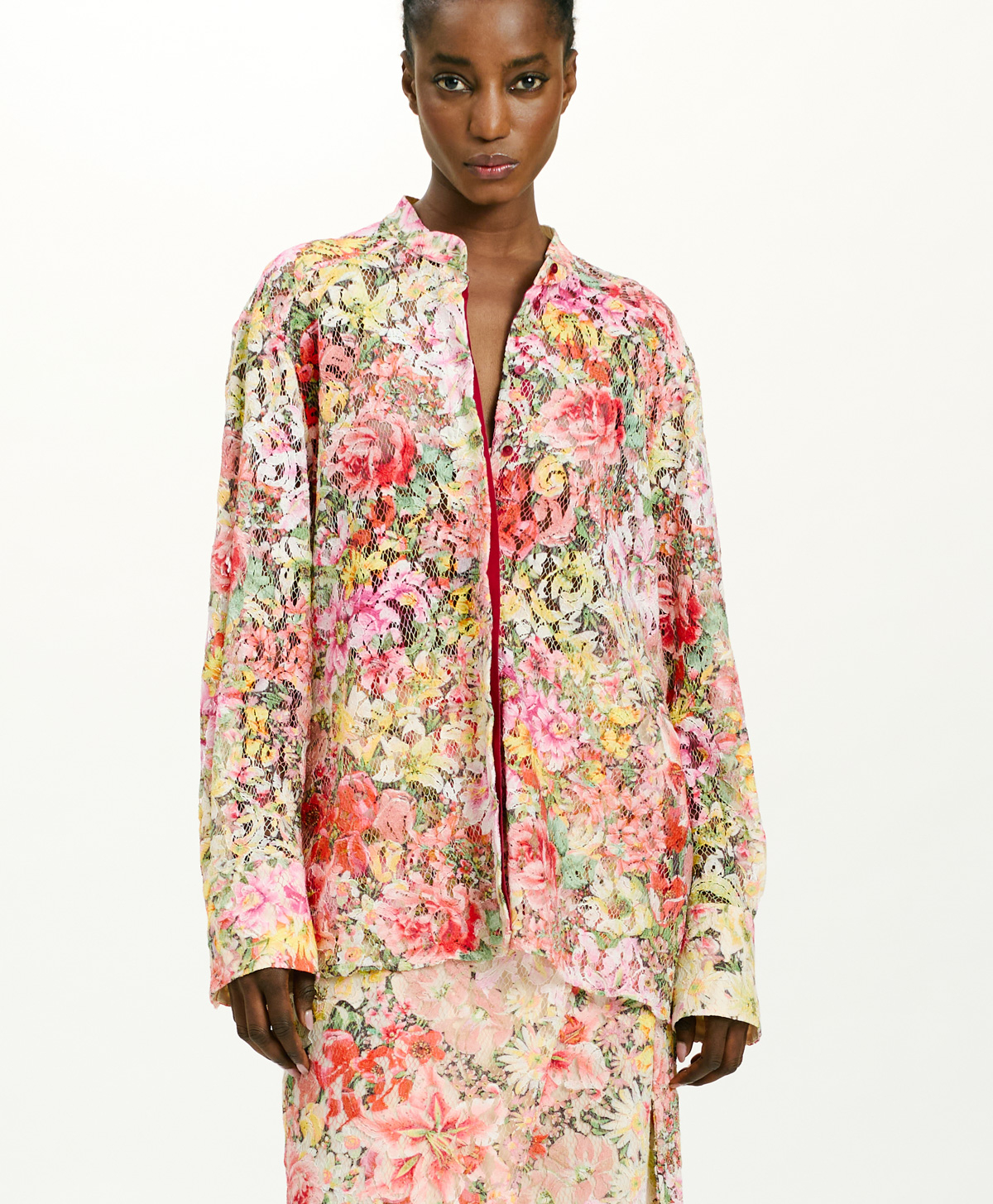 CHEMISIER JULIANA EN DENTELLE IMPRIMÉE - MULTICOLORE ROSÉ - Momonì