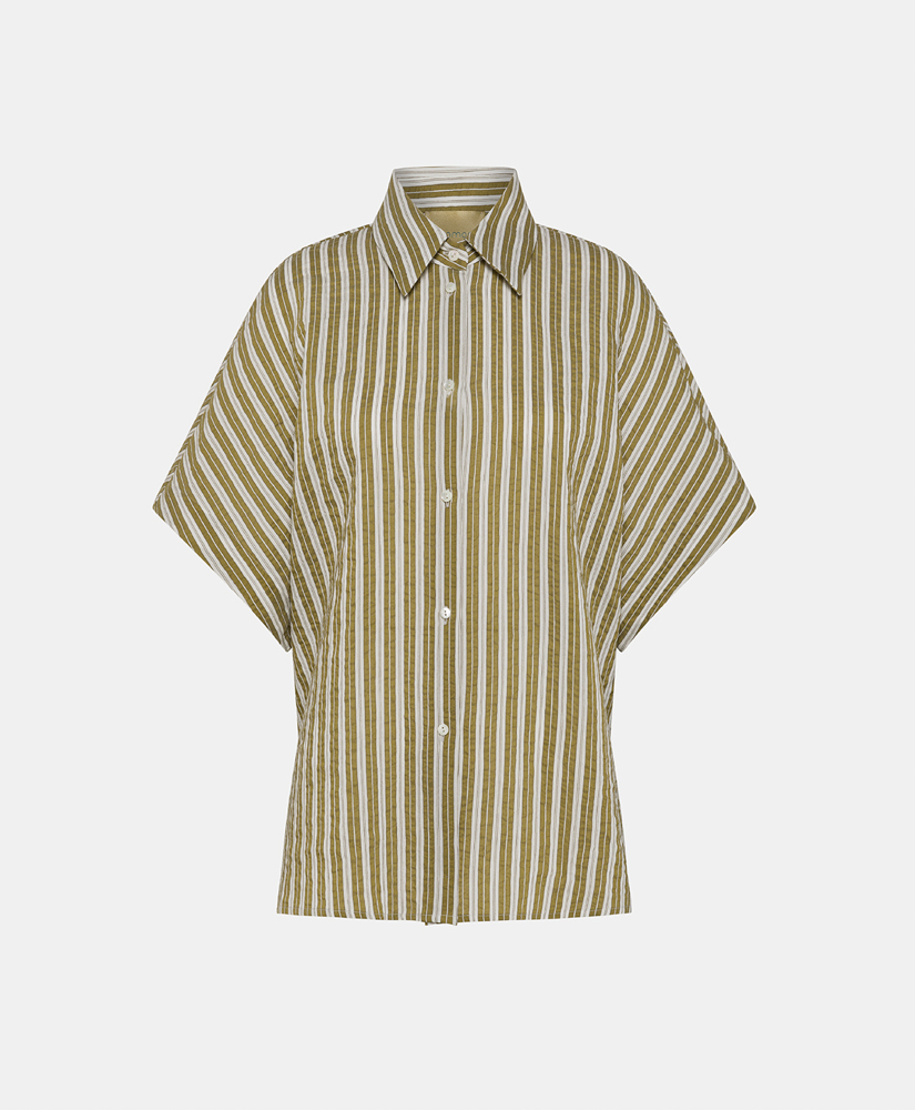 TAINA SHIRT IN STRIPED COTTON AND SILK - CREAM/GREEN - Clothing - Momonì