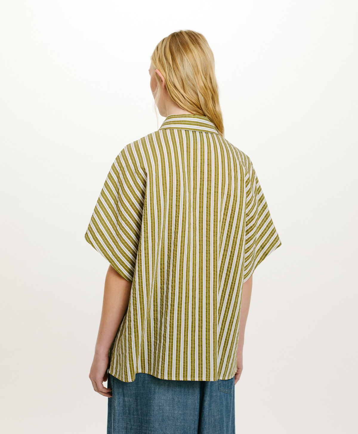 TAINA SHIRT IN STRIPED COTTON AND SILK - CREAM/GREEN - Momonì
