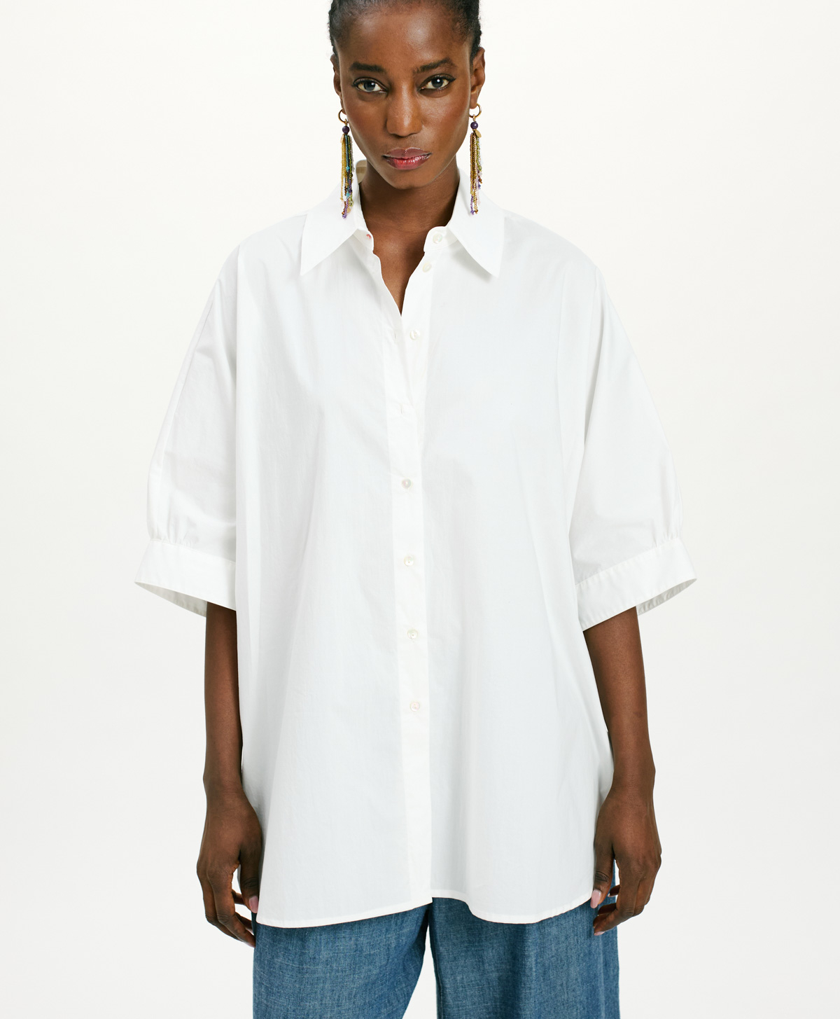 JULIA SHIRT IN NON-STRETCH POPLIN - CREAM - Clothing - Momonì