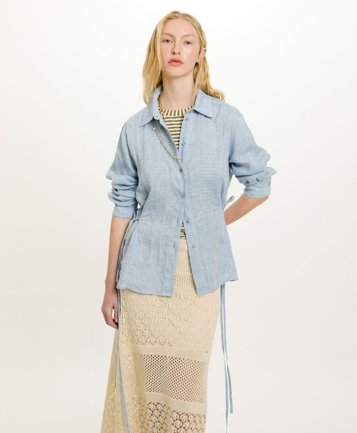 SHARON SHIRT IN YARN DYED LINEN - LIGHT BLUE - Clothing - Momonì