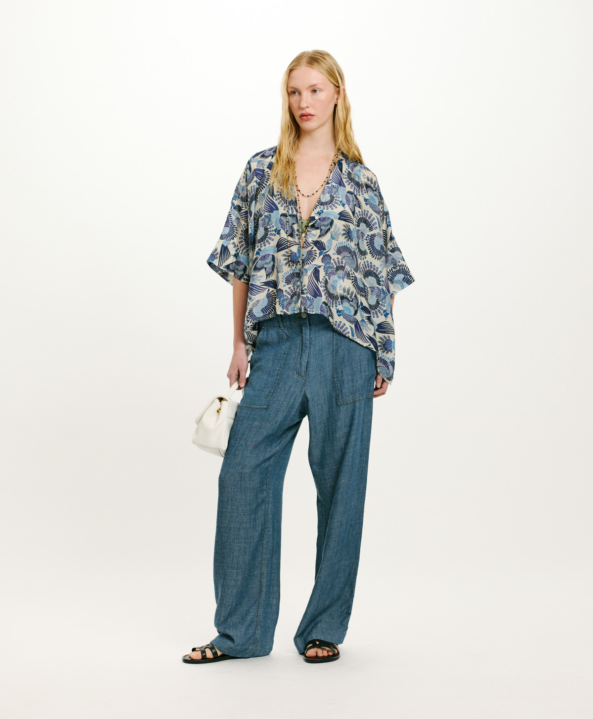 PAHA SHIRT IN PRINTED HABUTAI - MULTICOLOR SKY BLUE - Clothing - Momonì