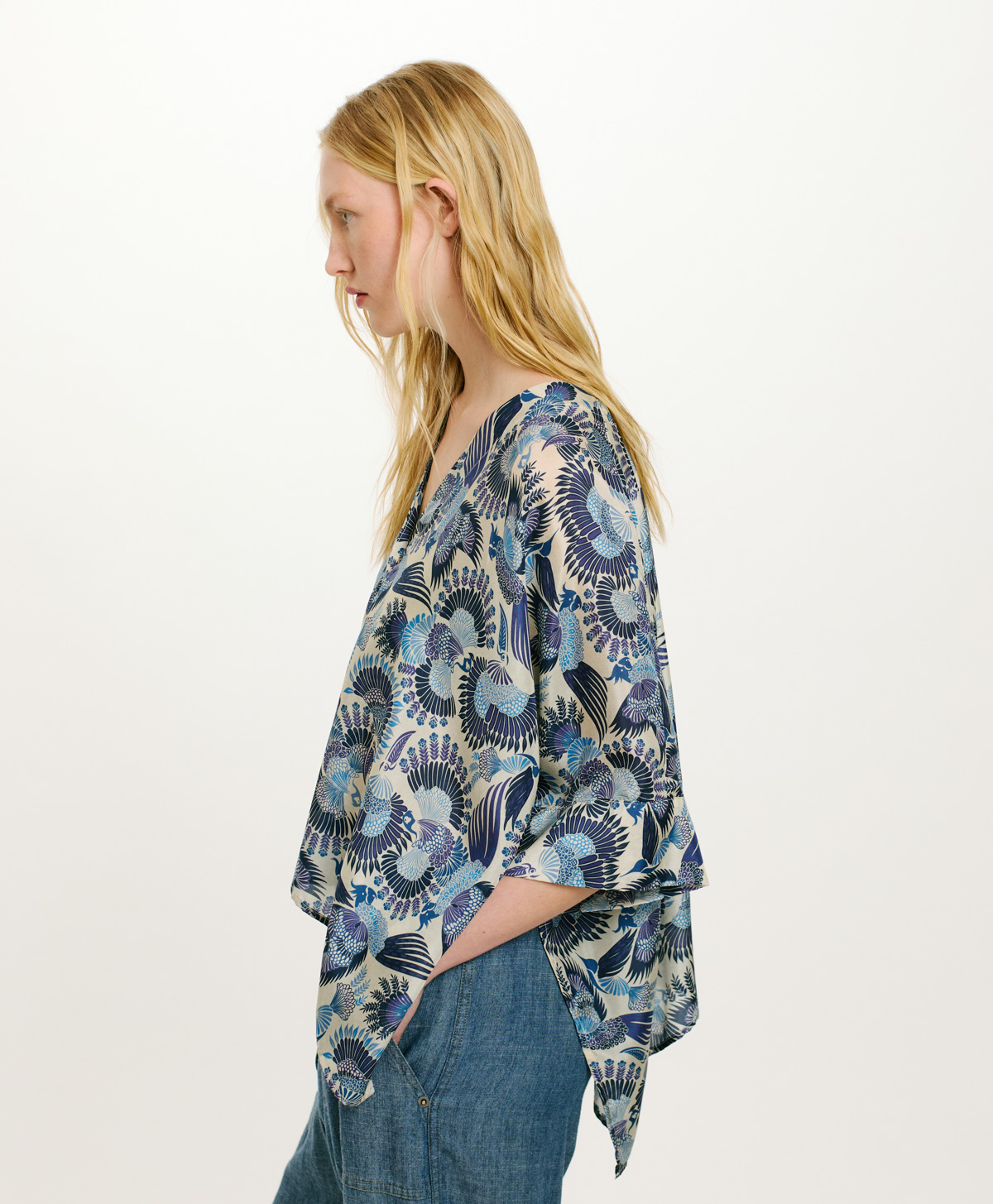 PAHA SHIRT IN PRINTED HABUTAI - MULTICOLOR SKY BLUE - Momonì
