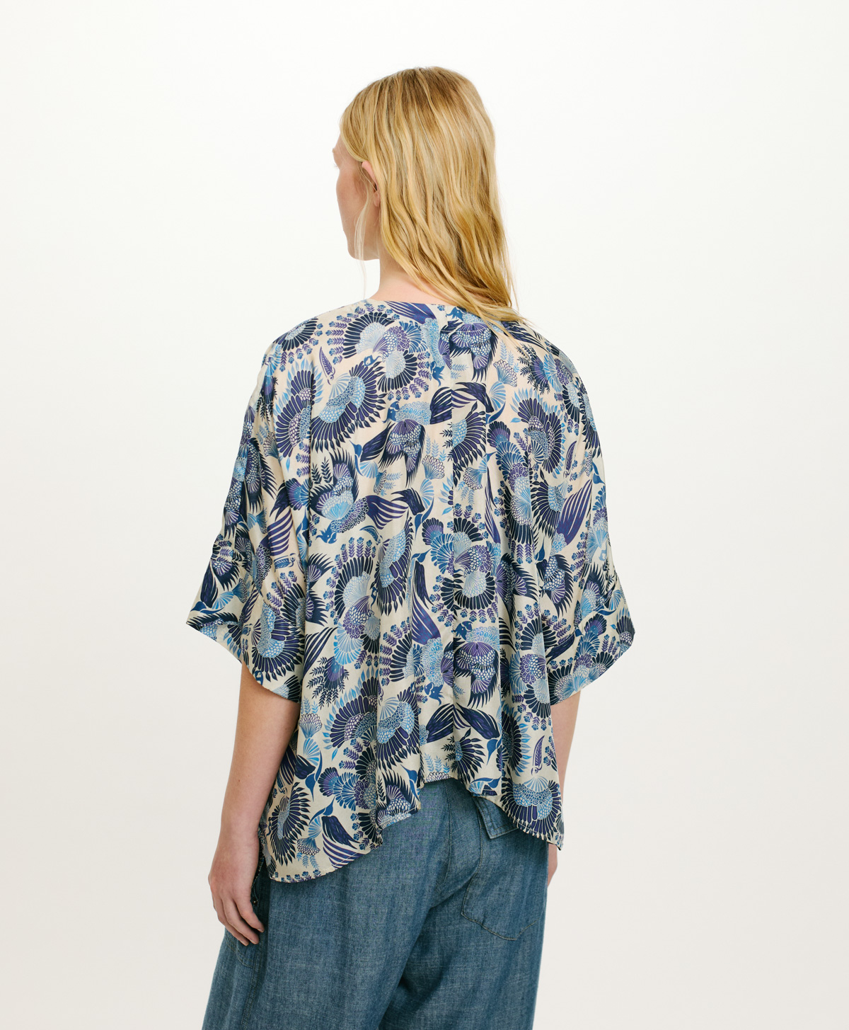 PAHA SHIRT IN PRINTED HABUTAI - MULTICOLOR SKY BLUE - Momonì