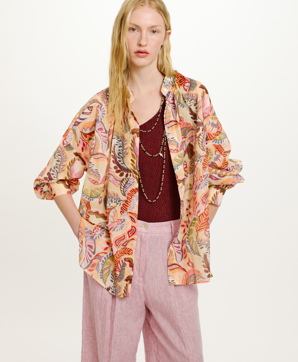 JURUA SHIRT IN PRINTED COTTON VOILE - MULTICOLOR MAGENTA - Clothing - Momonì