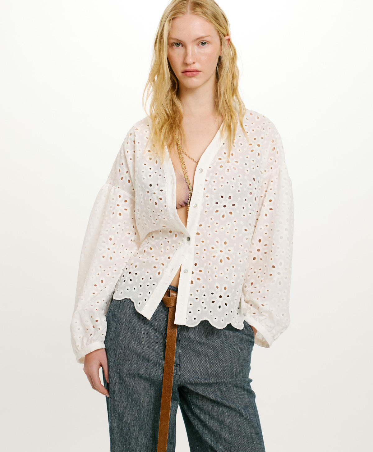 RAYMI SHIRT IN BRODERIE ANGLAISE - CREAM - Clothing - Momonì