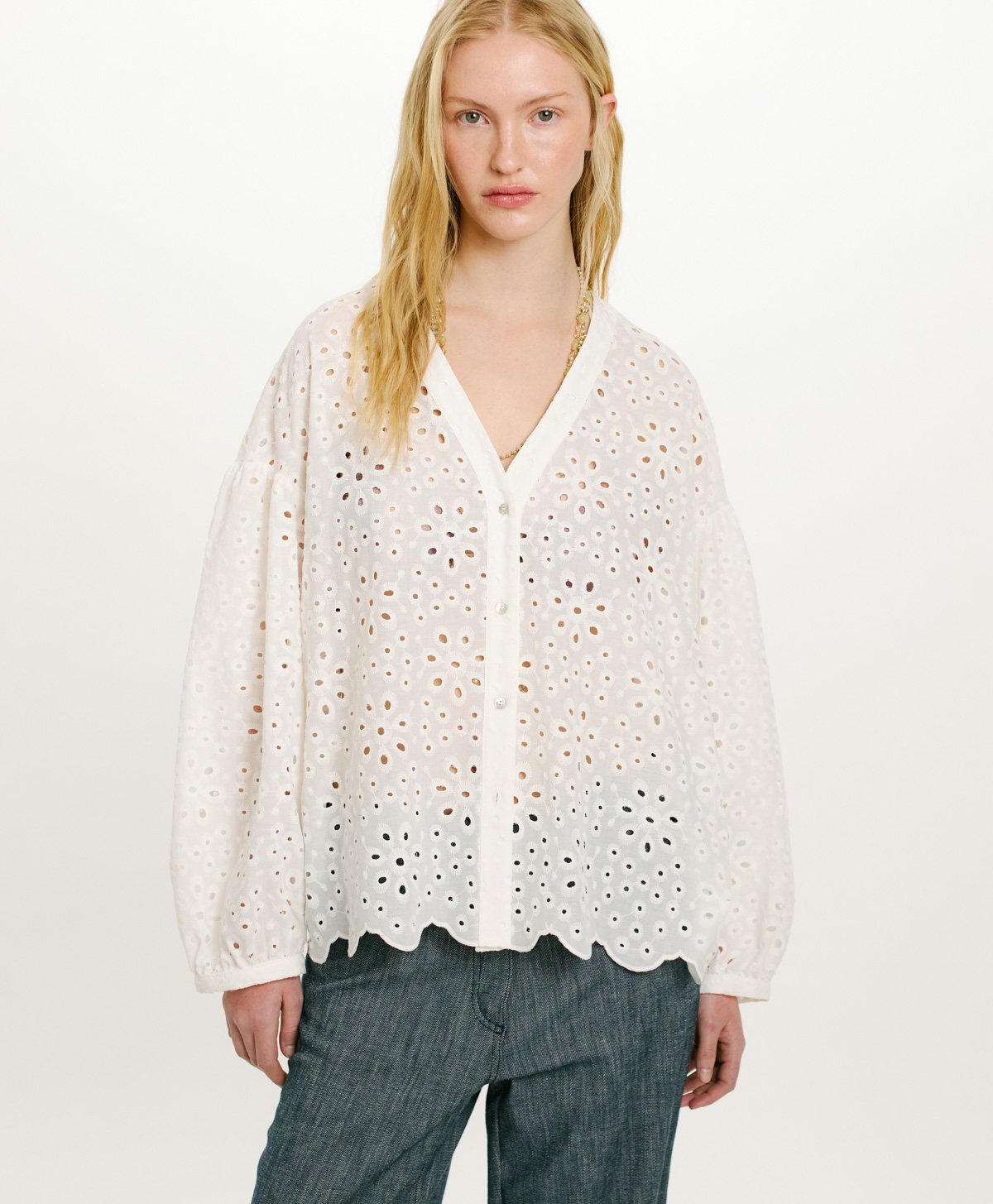 RAYMI SHIRT IN BRODERIE ANGLAISE - CREAM - Momonì
