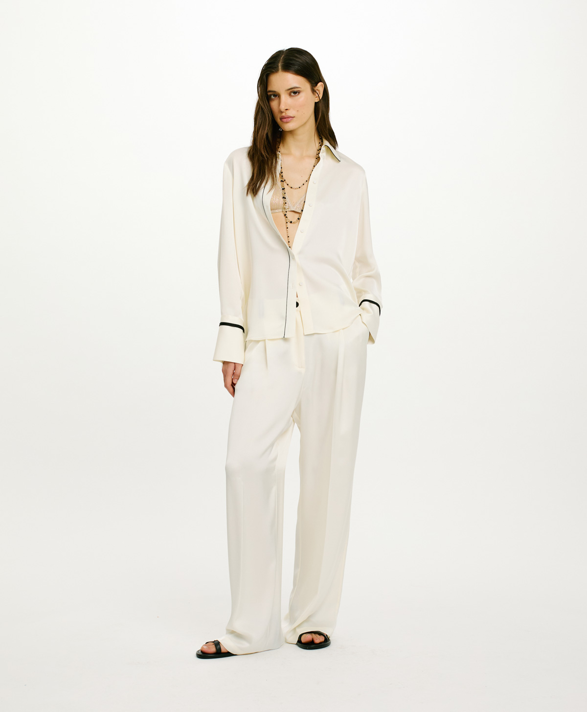 CARDIFF SHIRT IN DOUBLE SATIN - WHITE SAND - Clothing - Momonì