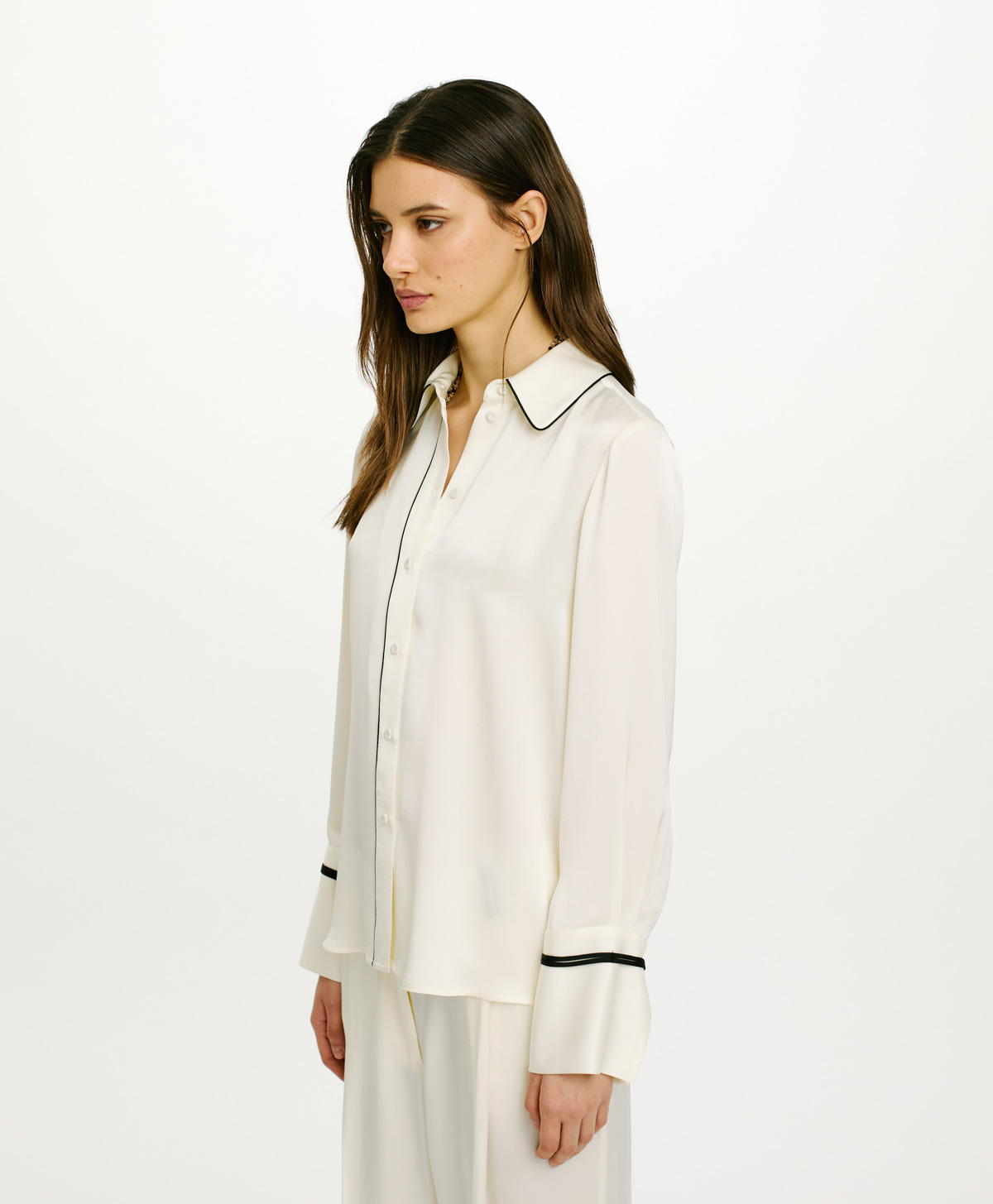 CHEMISIER CARDIFF EN DOUBLE SATIN - SABLE BLANC - Momonì