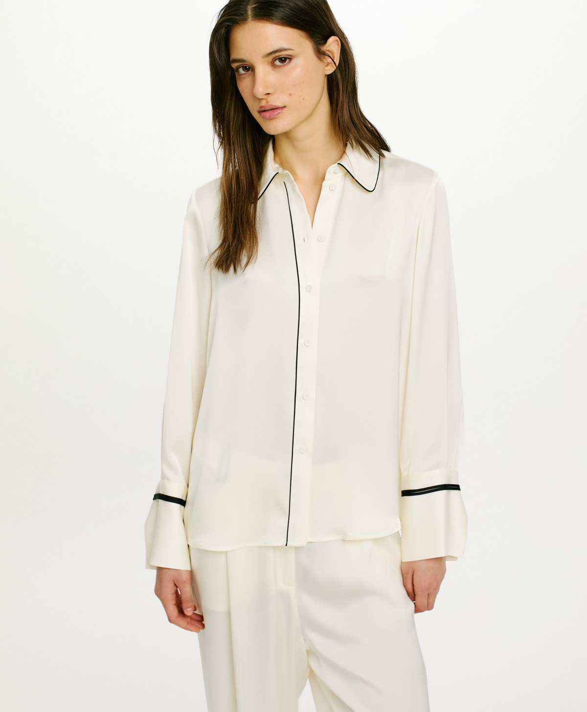 CHEMISIER CARDIFF EN DOUBLE SATIN - SABLE BLANC - Momonì