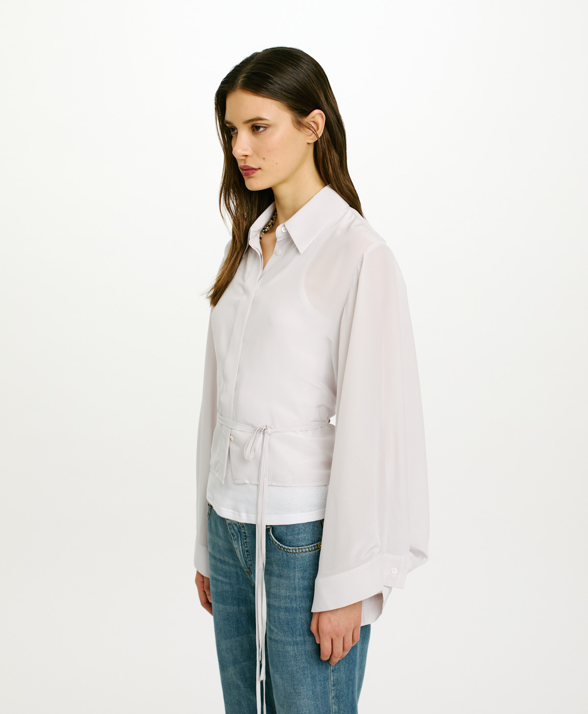 CHEMISIER MÉRIDA EN SOIE VISCOSE LAVÉE AU SABLE - GLACE - Momonì