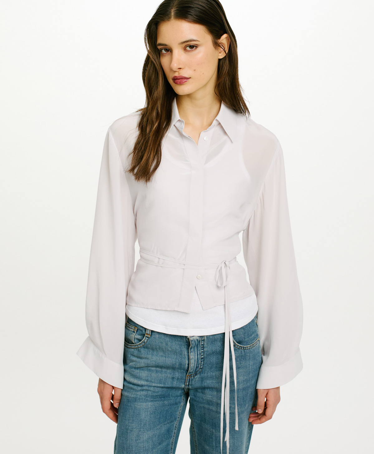 CHEMISIER MÉRIDA EN SOIE VISCOSE LAVÉE AU SABLE - GLACE - Momonì