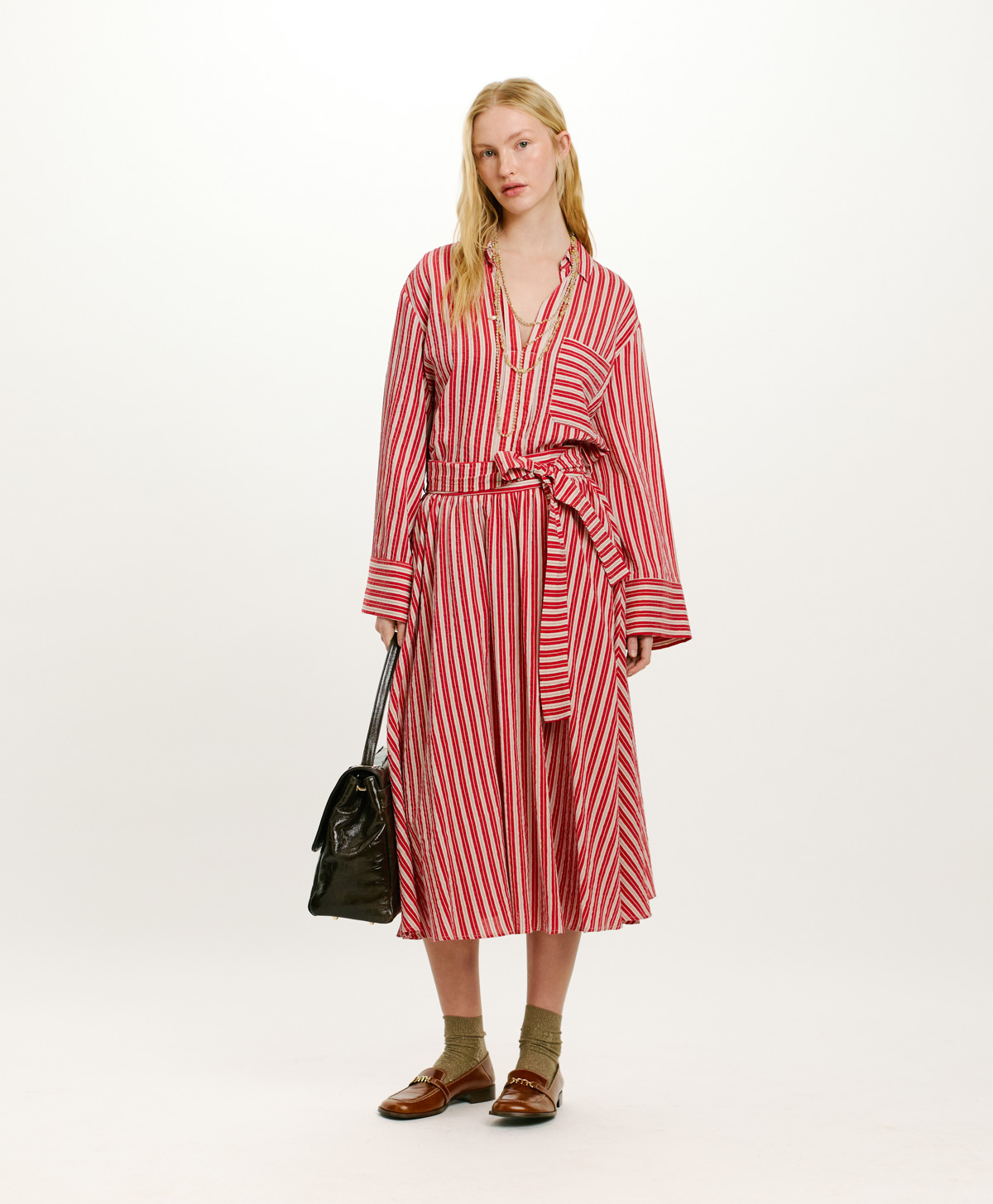 CAIANA SKIRT IN STRIPED COTTON AND SILK - CREAM/RED - Clothing - Momonì