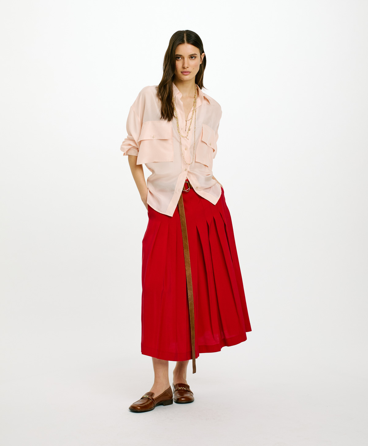 ELEA SKIRT IN FLUID PEACH VISCOSE - RED - Clothing - Momonì