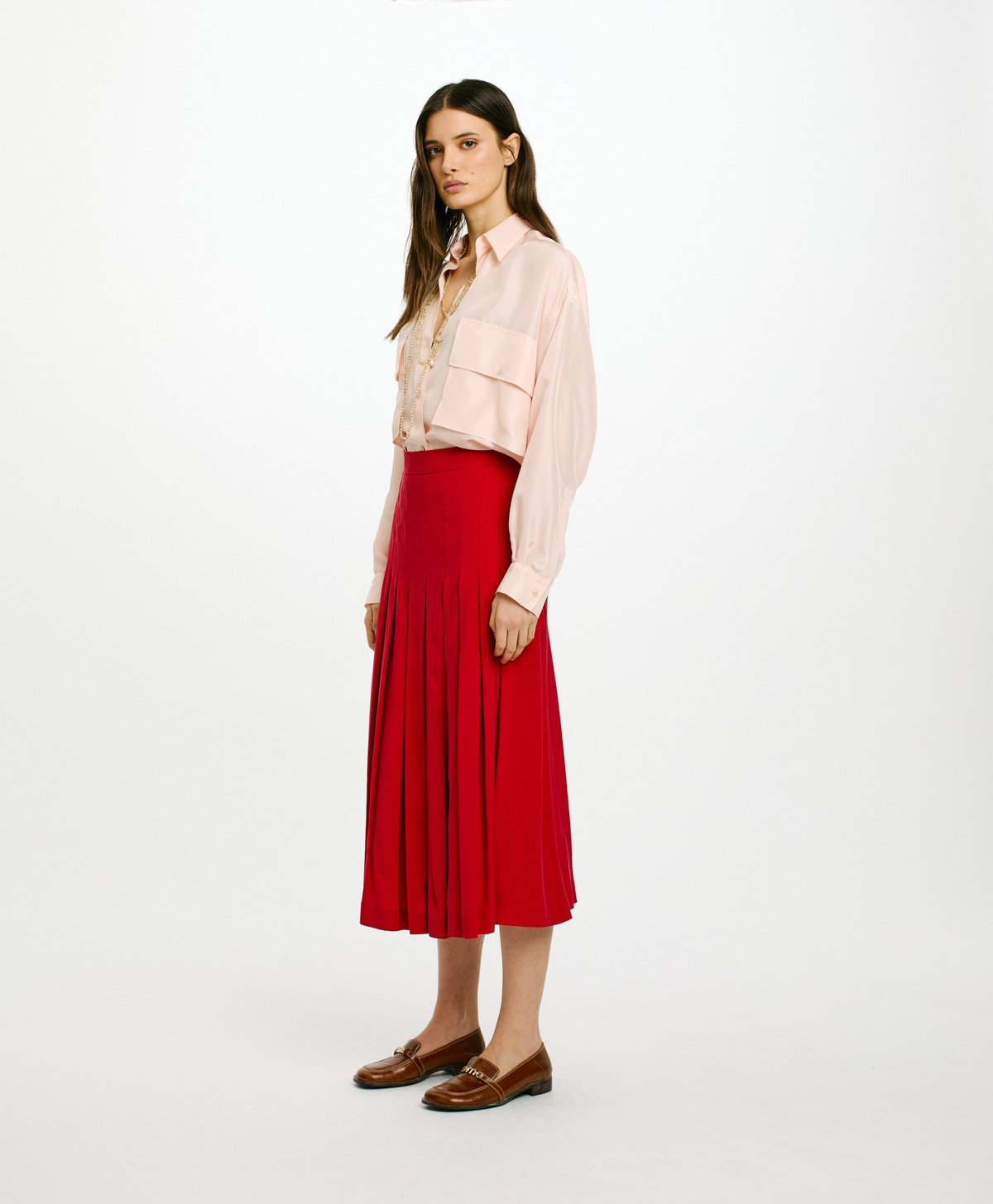 JUPE ELEA EN VISCOSE PÊCHE FLUIDE - ROUGE - Momonì