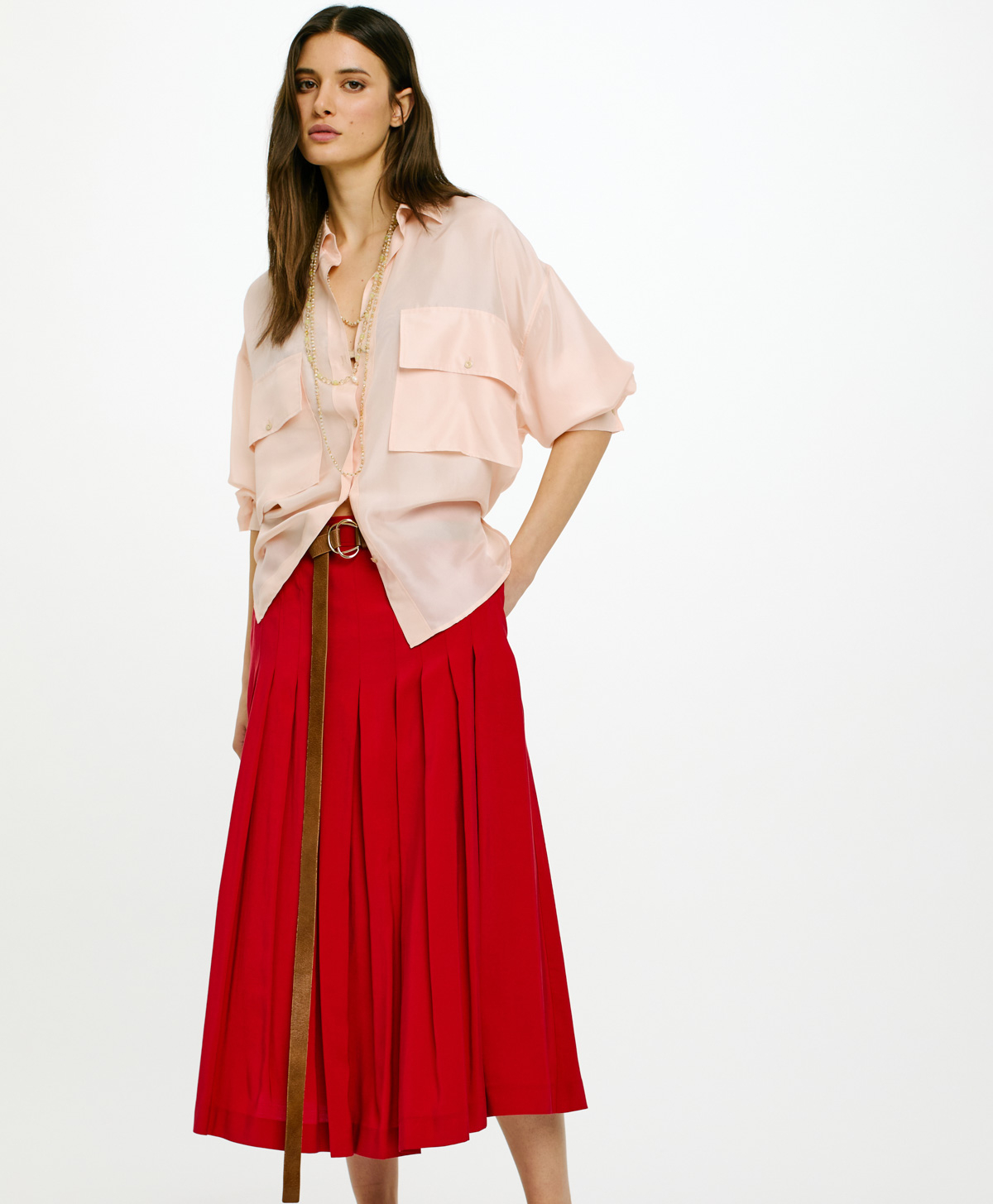 JUPE ELEA EN VISCOSE PÊCHE FLUIDE - ROUGE - Momonì