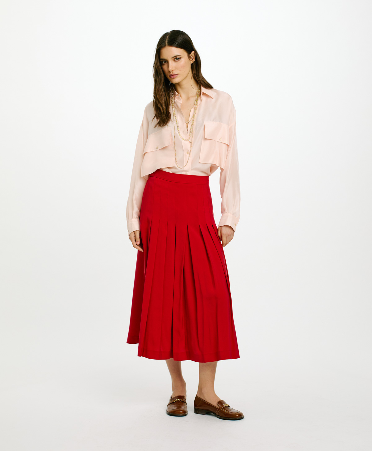 JUPE ELEA EN VISCOSE PÊCHE FLUIDE - ROUGE - Momonì
