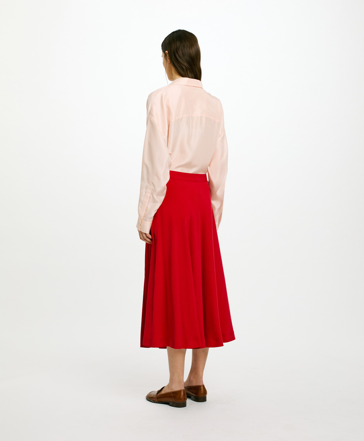 JUPE ELEA EN VISCOSE PÊCHE FLUIDE - ROUGE - Momonì